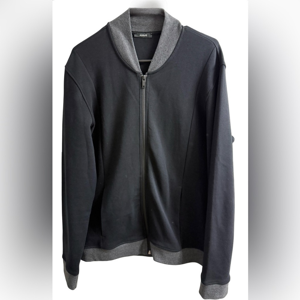 ALFANI MEN’S BLACK GRAY COTTON FULL ZIP JACKET SIZE: M CASUAL LIGHTWEIGHT